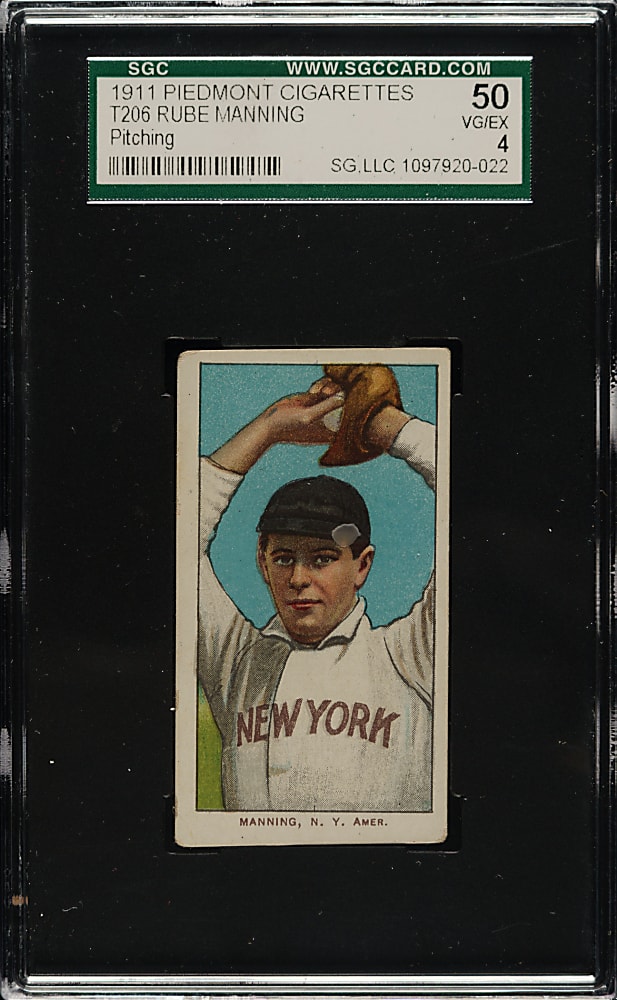 1909-1911 T206 White Border Rube Manning Pitching SGC VG/EX 50