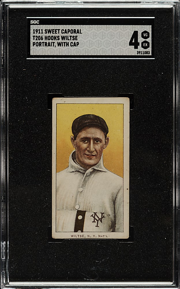 1909-1911 T206 White Border Hooks Wiltse Portrait with Cap SGC VG/EX 4
