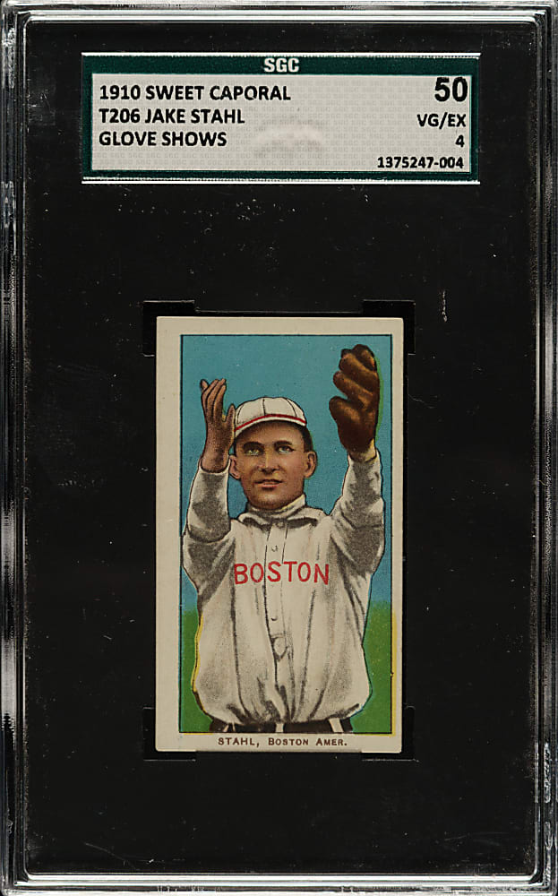 1909-1911 T206 White Border Jake Stahl Glove Shows SGC VG/EX 50