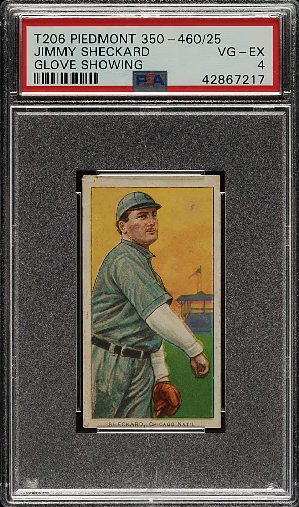 1909-1911 T206 White Border Jimmy Sheckard Glove Showing PSA VG-EX 4