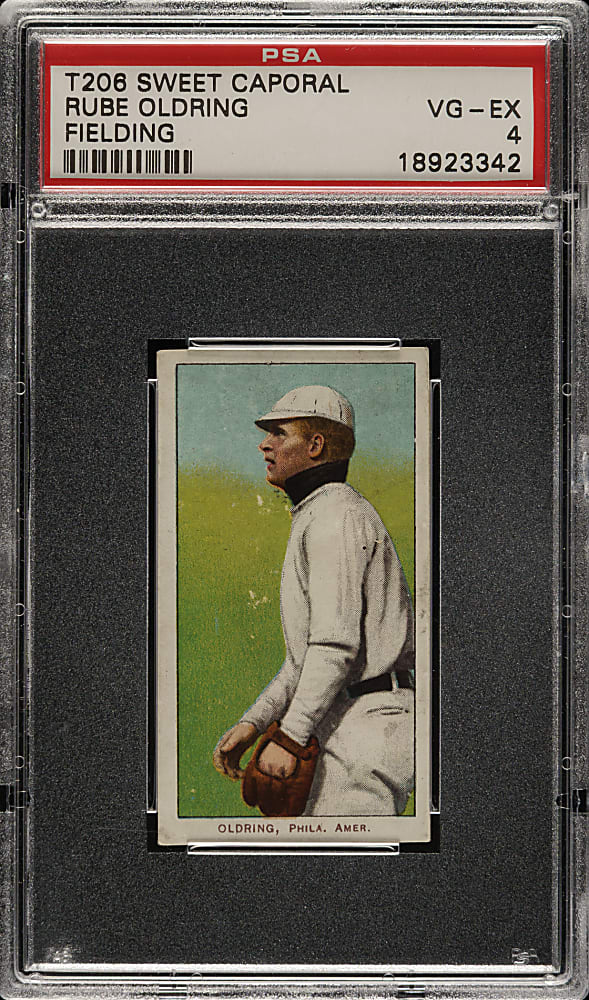 1909-1911 T206 White Border Rube Oldring Fielding PSA VG-EX 4