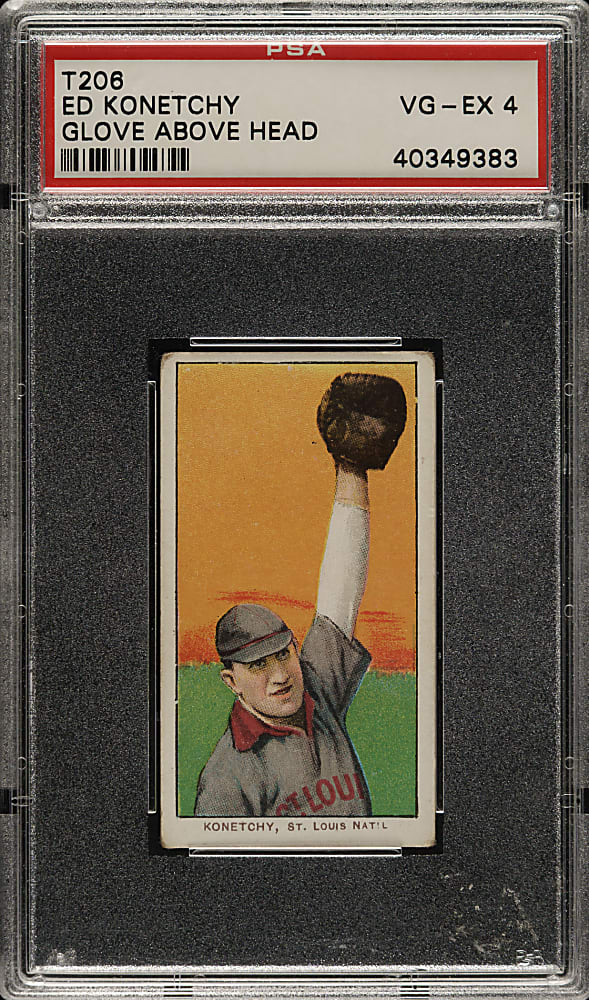 1909-1911 T206 White Border Ed Konetchy Glove Above Head PSA VG-EX 4