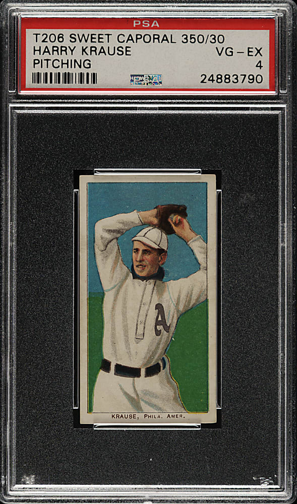 1909-1911 T206 White Border Harry Krause Pitching PSA VG-EX 4
