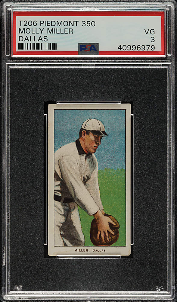 1909-1911 T206 White Border Molly Miller Southern Leaguer PSA VG 3