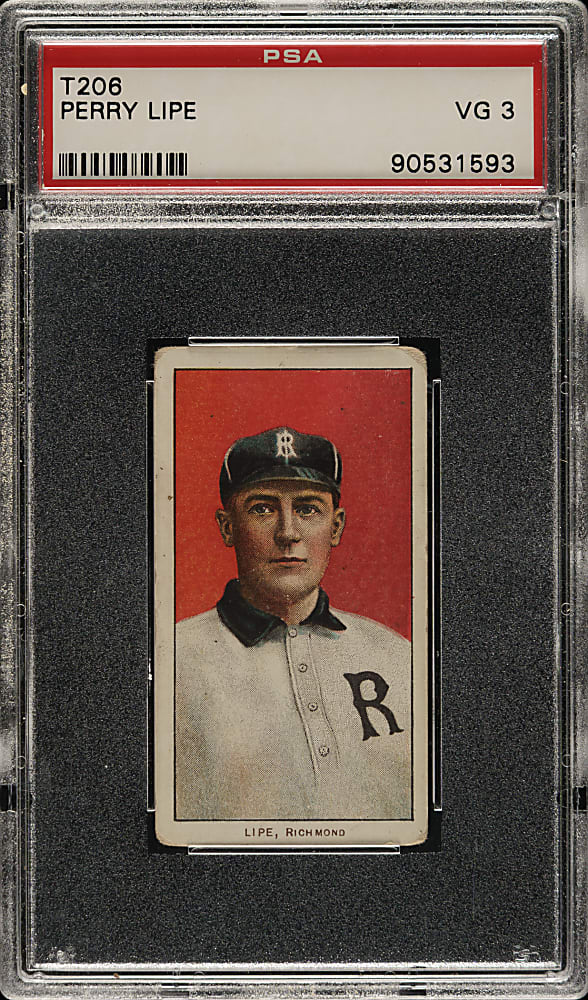 1909-1911 T206 White Border Perry Lipe Southern Leaguer PSA VG 3 - Old Mill Back