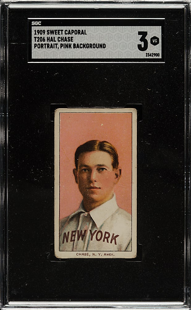 1909-1911 T206 White Border Hal Chase Portrait Pink Background SGC VG 3