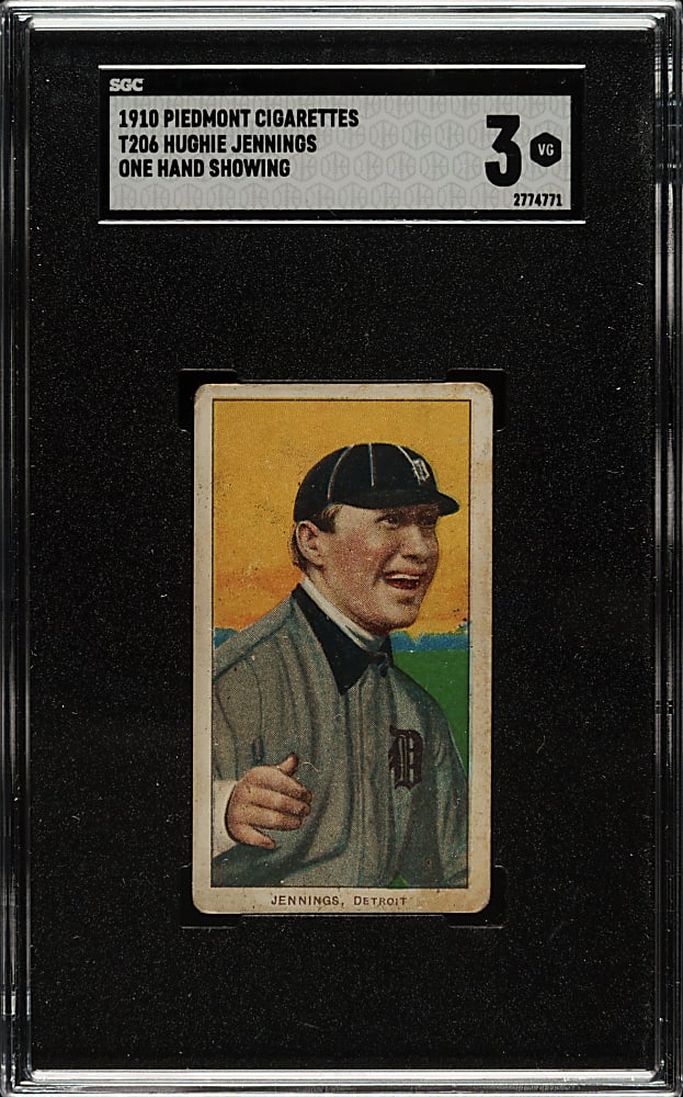 1909-1911 T206 White Border Hughie Jennings One Hand Showing SGC VG 3