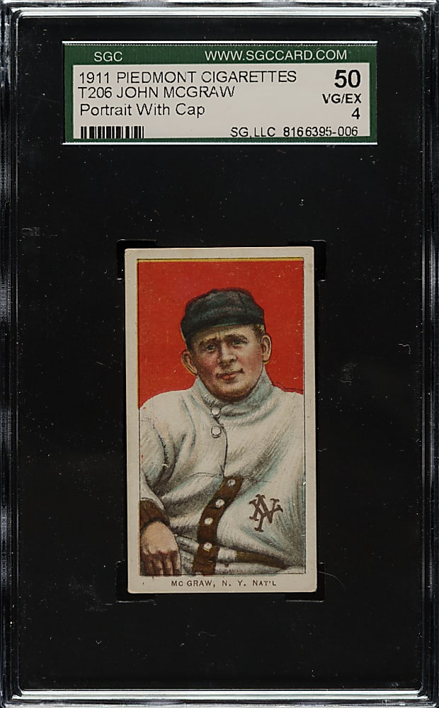 1909-1911 T206 White Border John McGraw Portrait with Cap SGC VG/EX 50