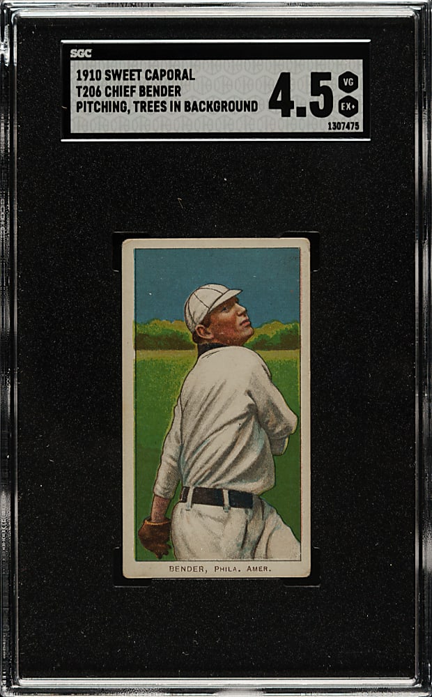 1909-1911 T206 White Border Chief Bender Pitching, Trees in Background SGC VG/EX+ 4.5