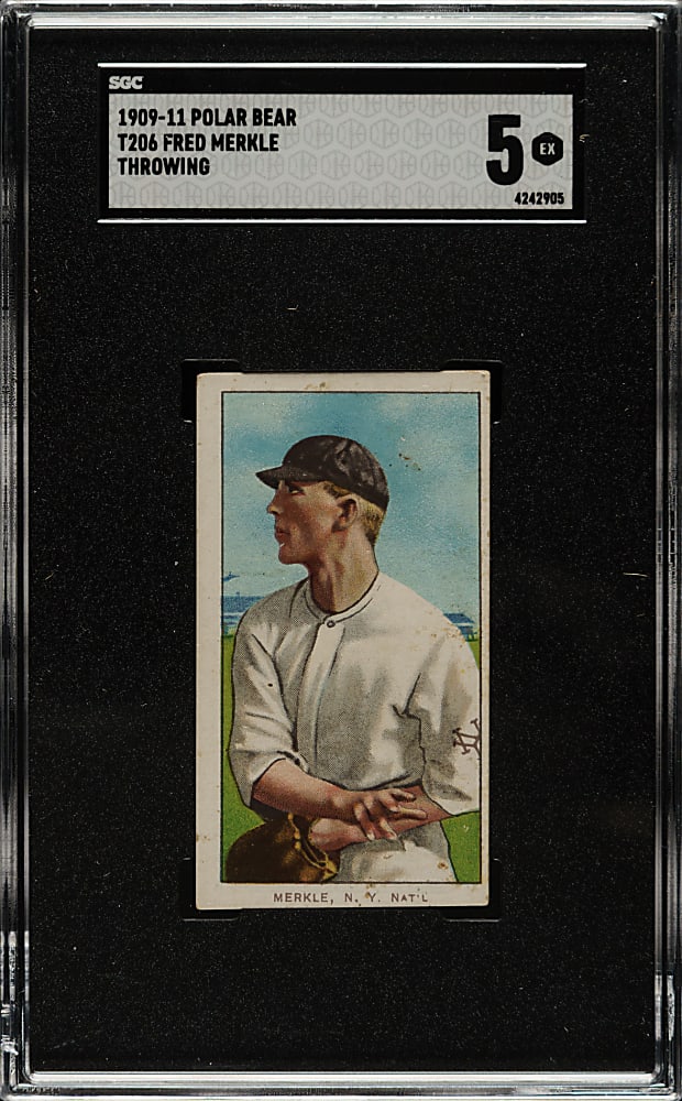 1909-1911 T206 White Border Fred Merkle Throwing SGC EX 5 - Polar Bear Back