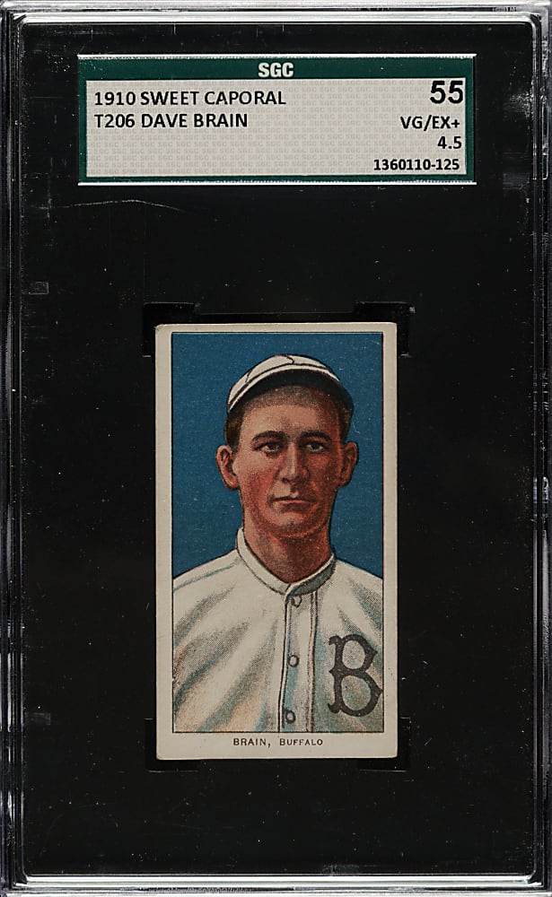 1909-1911 T206 White Border Dave Brain SGC VG/EX+ 55