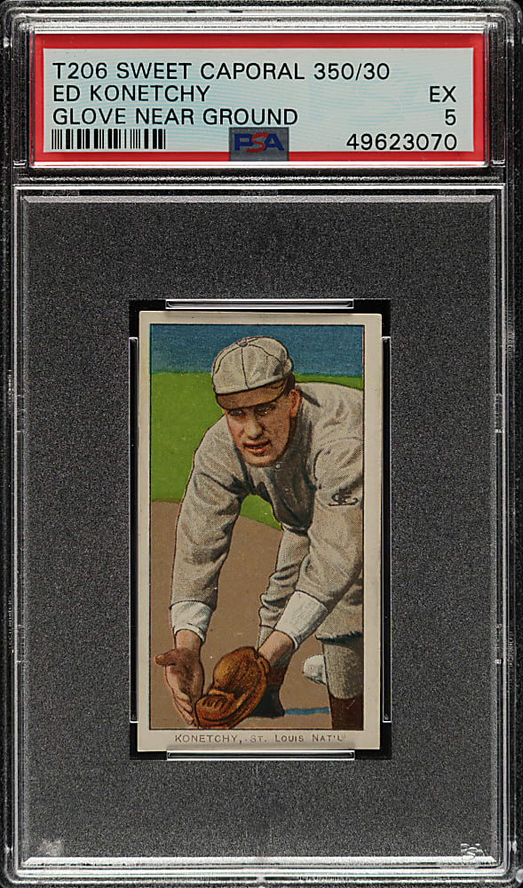 1909-1911 T206 White Border Ed Konetchy Glove Near Ground PSA EX 5