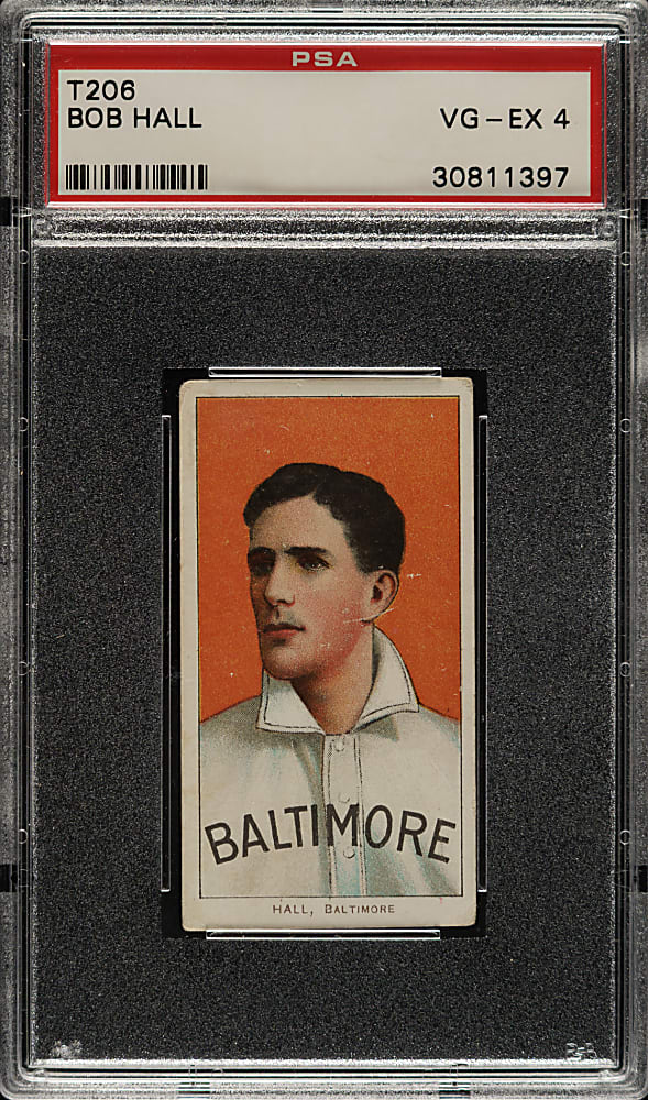 1909-1911 T206 White Border Bob Hall PSA VG-EX 4