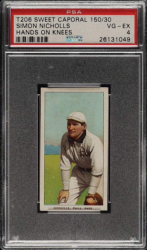 1909-1911 T206 White Border Simon Nicholls Hands On Knees PSA VG-EX 4