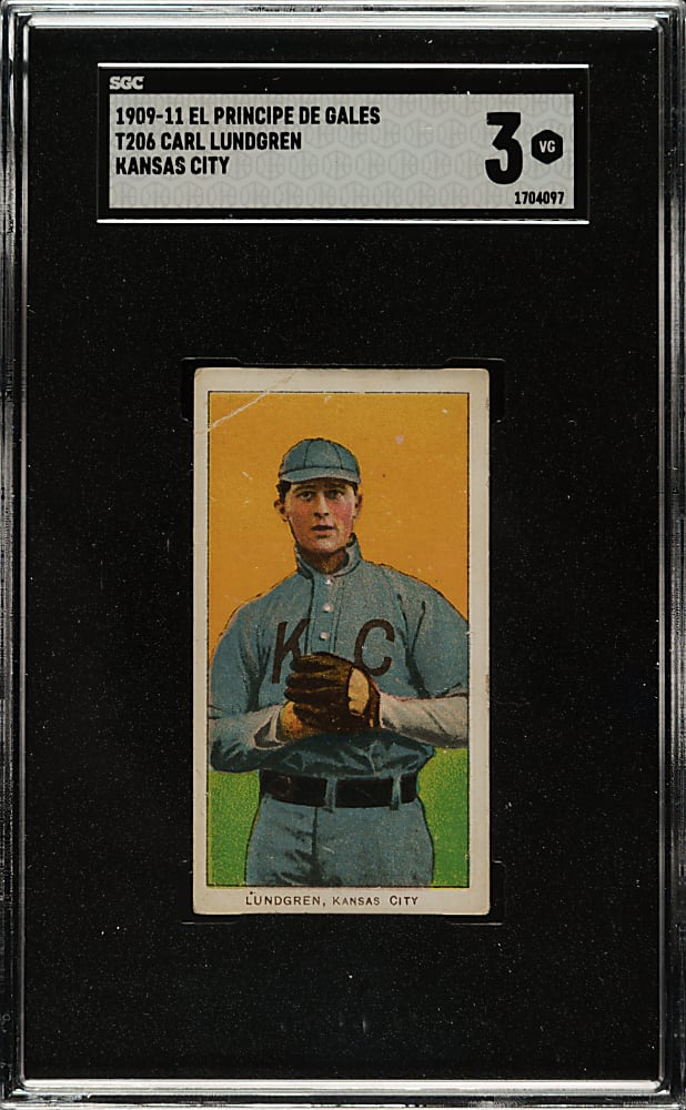 1909-1911 T206 White Border Carl Lundgren Kansas City SGC VG 3 - El Principe De Gales Back