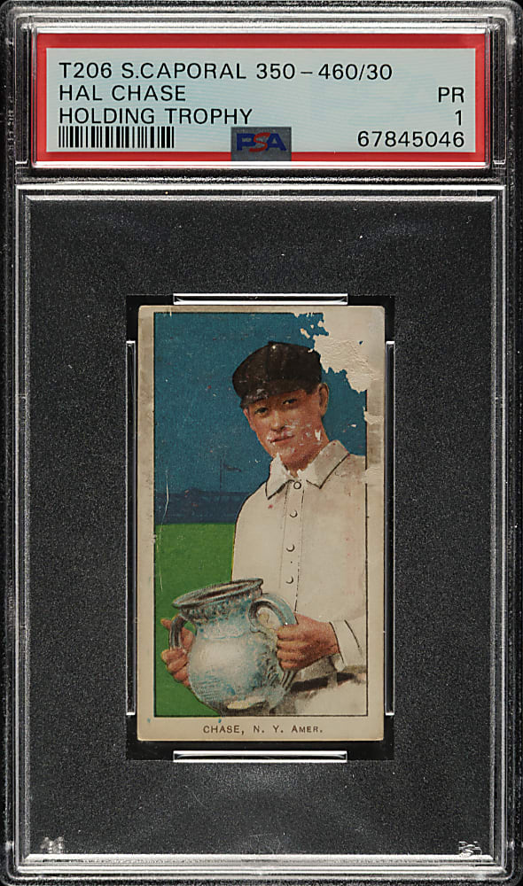 1909-1911 T206 White Border Hal Chase Holding Trophy PSA POOR 1
