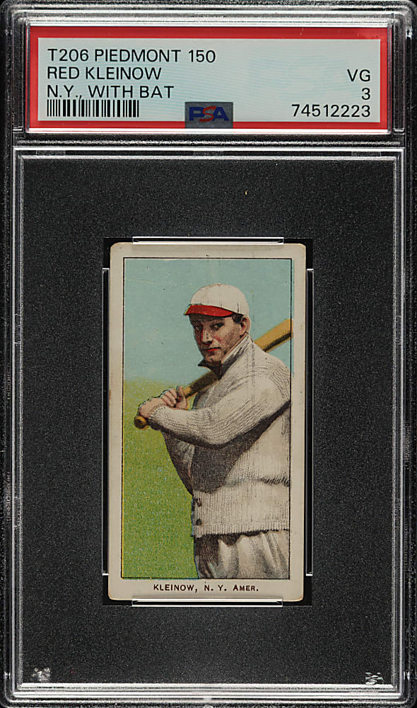 1909-1911 T206 White Border Red Kleinow New York with Bat PSA VG 3