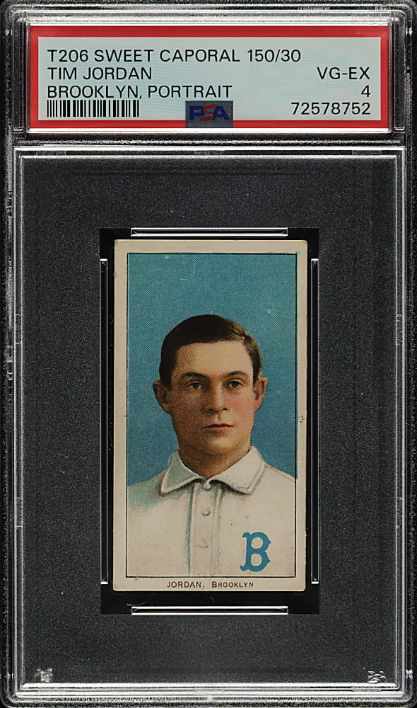 1909-1911 T206 White Border Tim Jordan Portrait PSA VG-EX 4