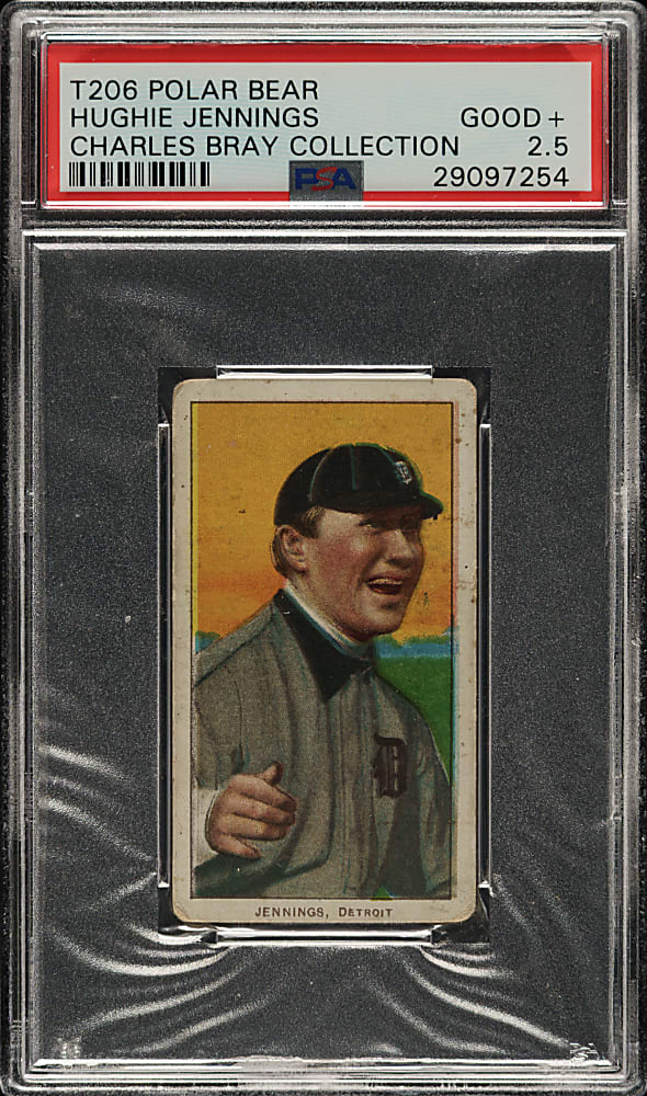 1909-1911 T206 White Border Hughie Jennings One Hand Showing PSA GOOD+ 2.5 - Polar Bear Back (Charles Bray Collection)