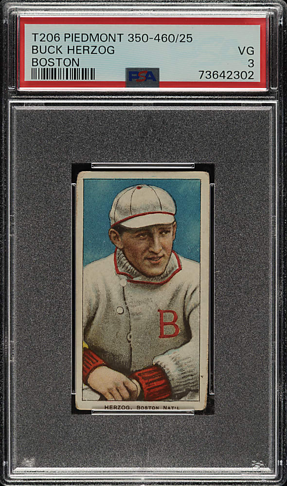 1909-1911 T206 White Border Buck Herzog Boston PSA VG 3