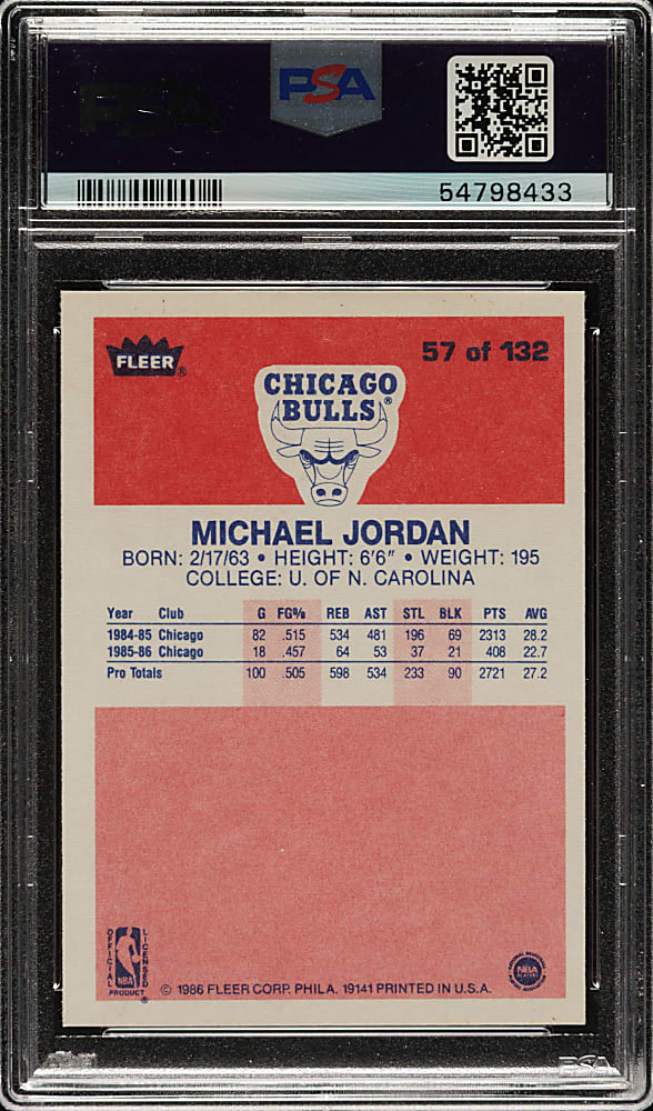 1986-1987 Fleer Basketball #57 Michael Jordan Rookie PSA NM-MT+ 8.5