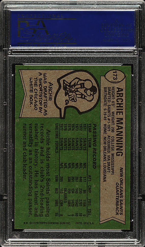 1978 Topps Football #173 Archie Manning PSA GEM MINT 10
