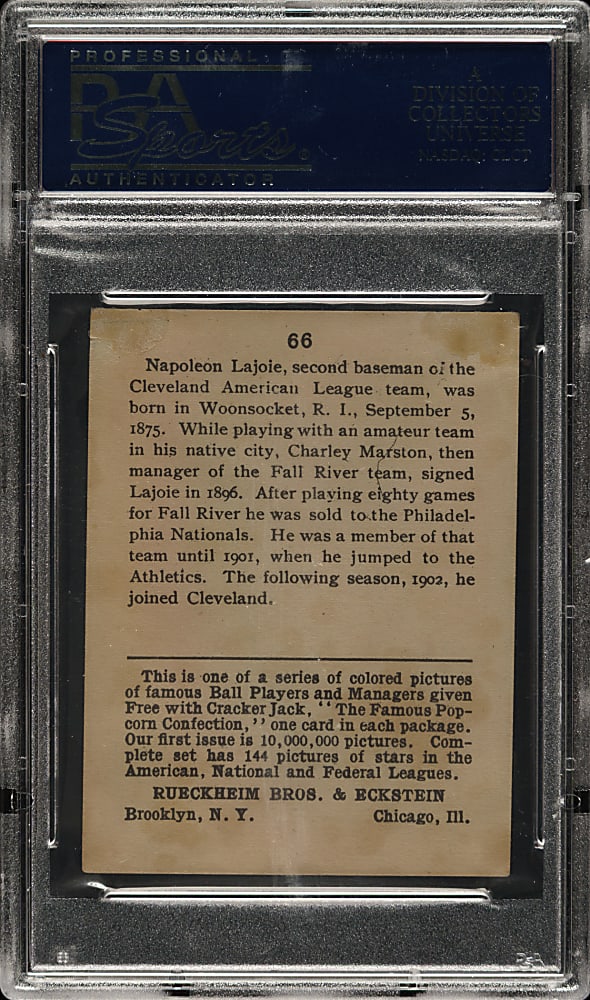 1914 E145 Cracker Jack #66 Nap Lajoie PSA FAIR 1.5