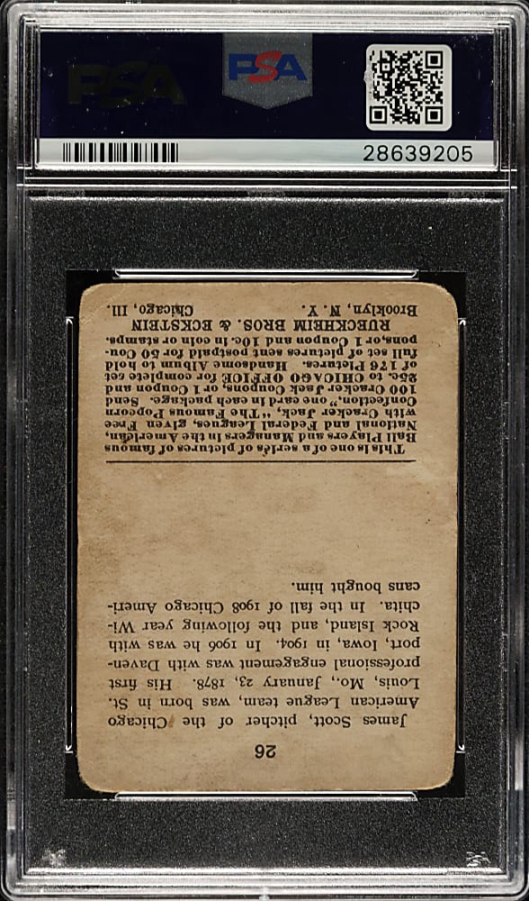 1915 E145 Cracker Jack #26 James Scott PSA FAIR 1.5
