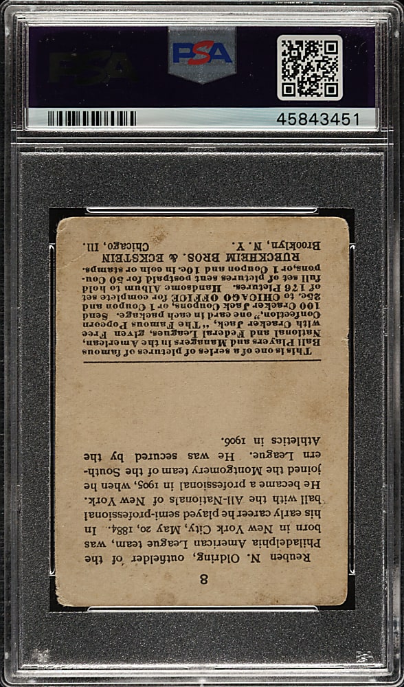 1915 E145 Cracker Jack #8 Rube Oldring PSA FAIR 1.5
