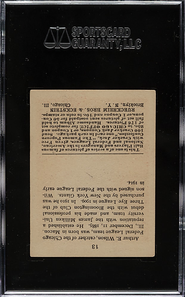 1915 E145 Cracker Jack #13 Arthur Wilson SGC EX+ 70