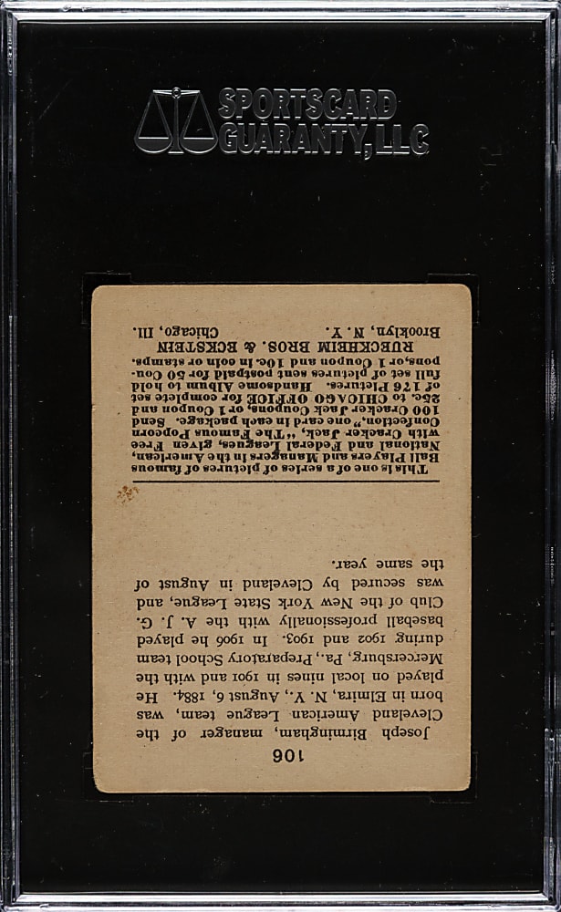 1915 E145 Cracker Jack #106 Joe Birmingham SGC VG/EX+ 55