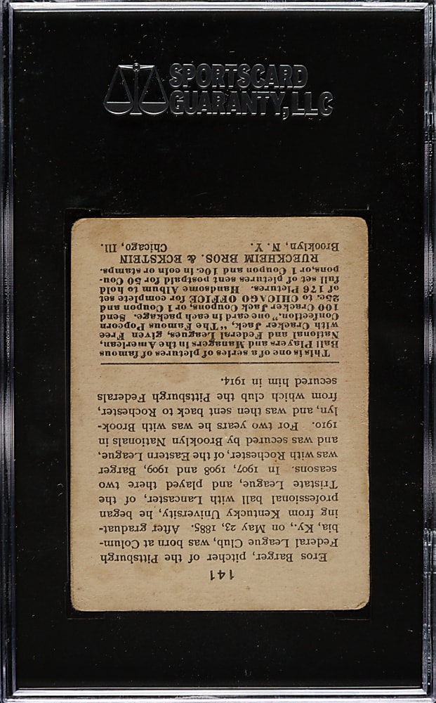 1915 E145 Cracker Jack #141 Cy Barger SGC VG 40