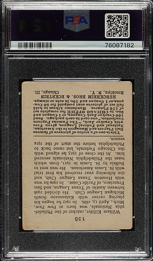 1915 E145 Cracker Jack #135 William Killifer PSA GOOD 2