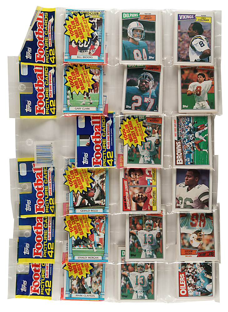 1987 Topps Football Unopened Rack Pack Collection (6) Including Dan Marino, Joe Montana and Steve Young on Top and Bottom