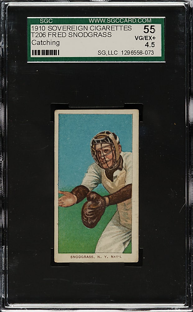 1909-1911 T206 White Border Fred Snodgrass Catching SGC VG/EX+ 55 - Sovereign 350 Back