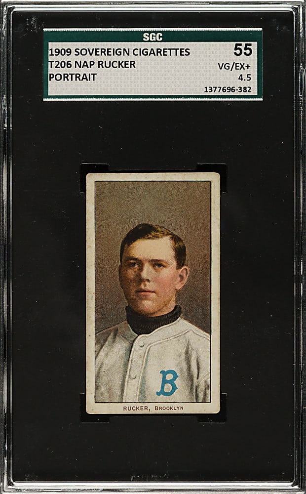 1909-1911 T206 White Border Nap Rucker Portrait SGC VG/EX+ 55 - Sovereign 150 Back