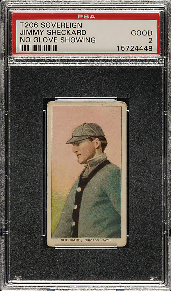 1909-1911 T206 White Border Jimmy Sheckard No Glove Showing PSA GOOD 2 - Sovereign 150 Back