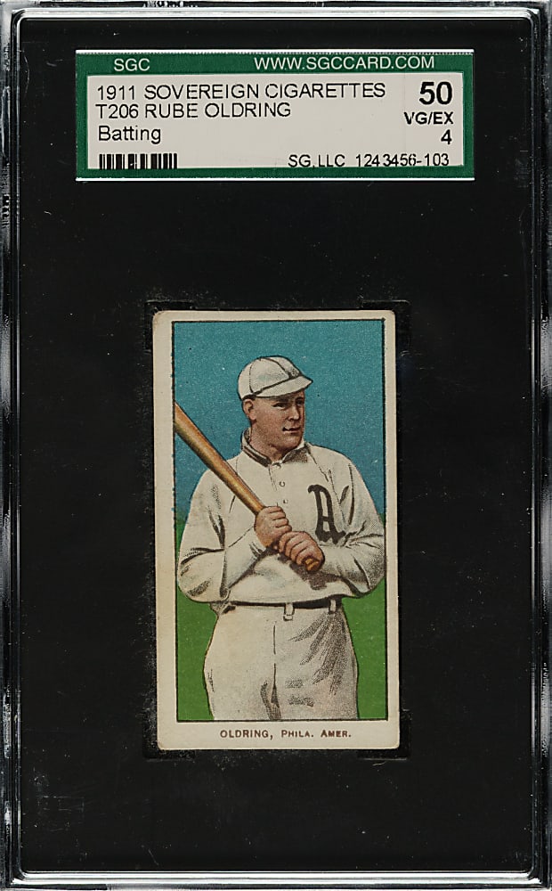 1909-1911 T206 White Border Rube Oldring Batting SGC VG/EX 50 - Sovereign 460 Back
