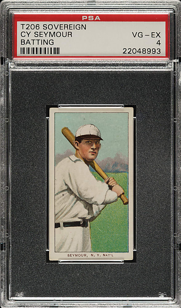 1909-1911 T206 White Border Cy Seymour Batting PSA VG-EX 4 - Sovereign 150 Back