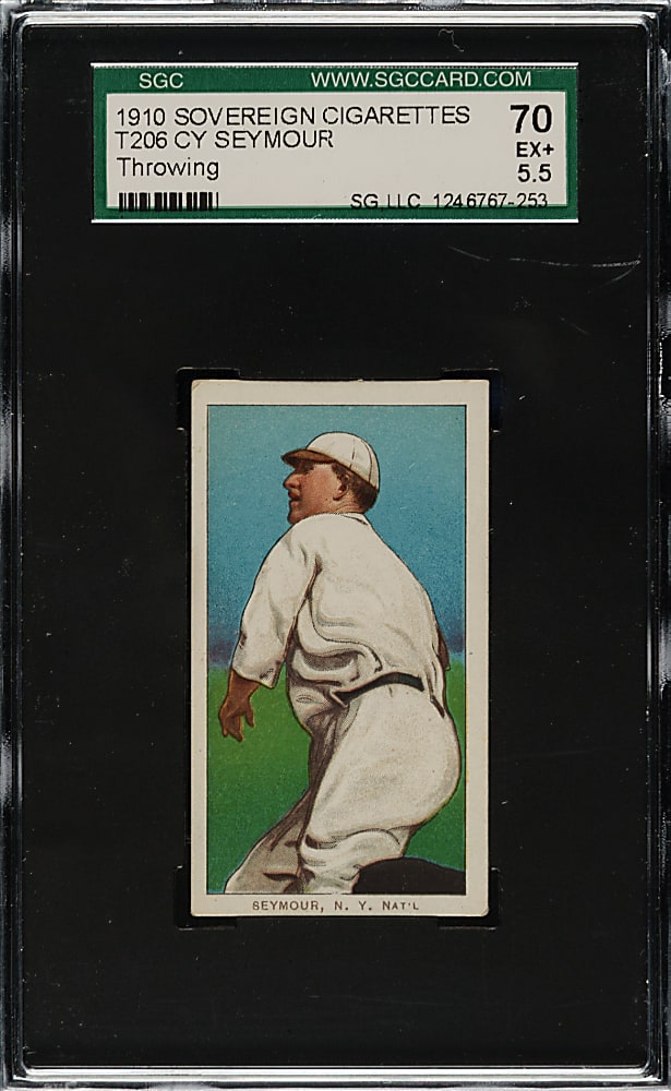 1909-1911 T206 White Border Cy Seymour Throwing SGC EX+ 70 - Sovereign 350 Back
