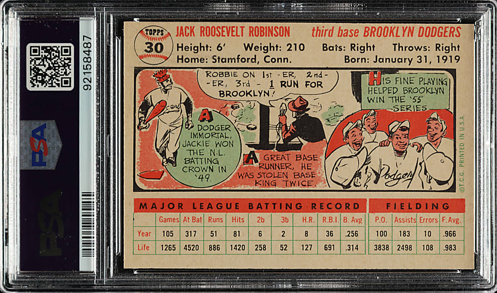 1956 Topps #30 Jackie Robinson White Back PSA NM-MT 8