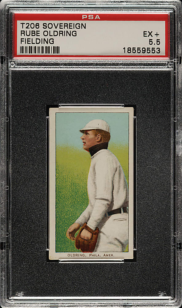 1909-1911 T206 White Border Rube Oldring Fielding PSA EX+ 5.5 - Sovereign 350 Back - 1 of 2 - Highest Graded!