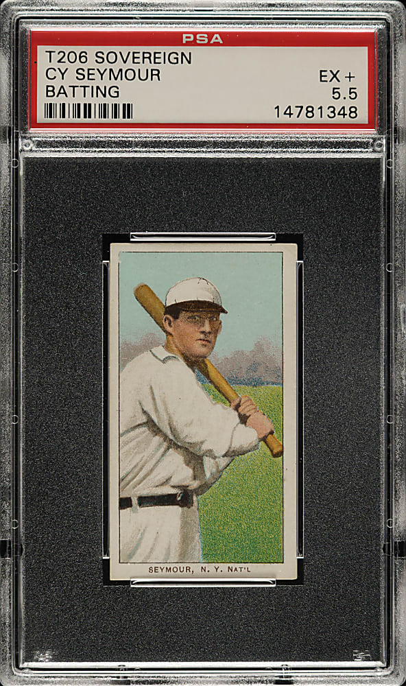 1909-1911 T206 White Border Cy Seymour Batting PSA EX+ 5.5 - Sovereign 350 Back