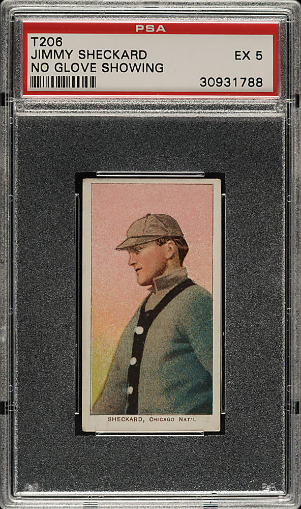1909-1911 T206 White Border Jimmy Sheckard No Glove Showing PSA EX 5 - Sovereign 350 Back - Highest Graded!