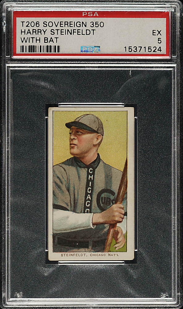 1909-1911 T206 White Border Harry Steinfeldt with Bat PSA EX 5 - Sovereign 350 Back - 1 of 2 - Highest Graded!