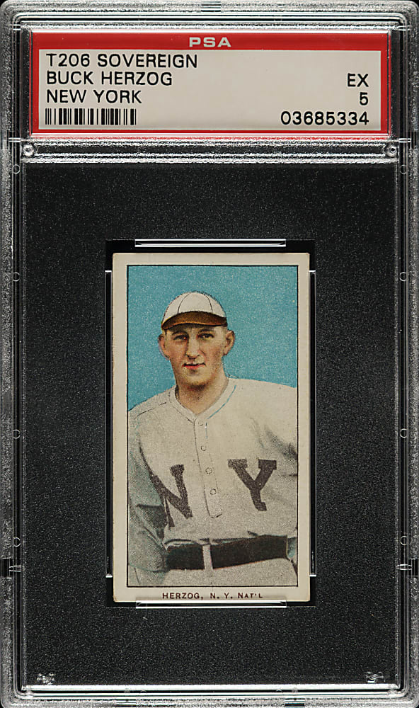 1909-1911 T206 White Border Buck Herzog New York PSA EX 5 - Sovereign 150 Back - 1 of 2 - Highest Graded!