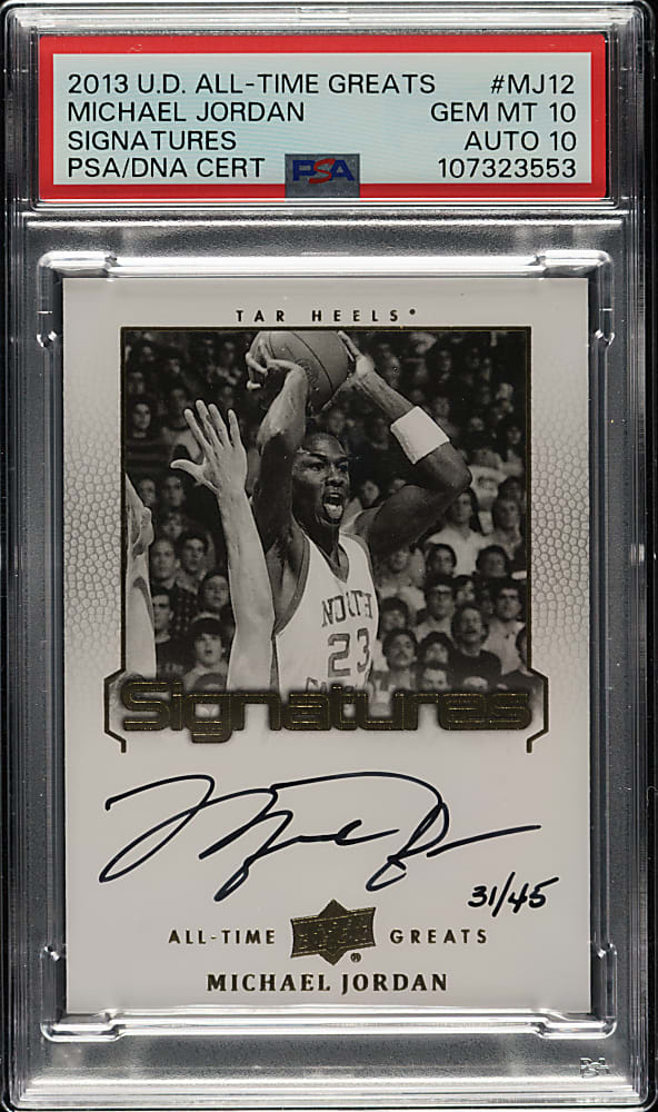 2013-2014 Upper Deck All-Time Greats Signatures Basketball #MJ12 Michael Jordan #31/45 PSA GEM MINT 10 with GEM MINT 10 Signature