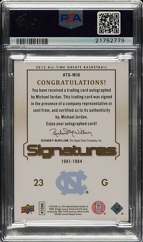 2013-2014 Upper Deck All-Time Greats Signatures Basketball #MJ6 Michael Jordan #8/45 PSA GEM MINT 10