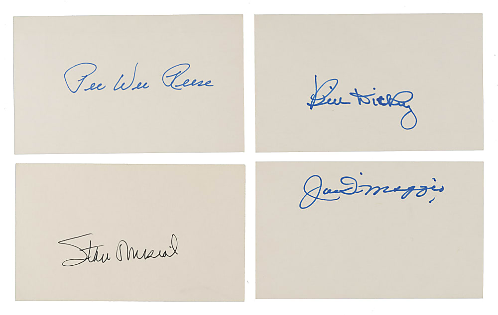 Hall of Fame Signed Index Card Collection (4) Including Joe DiMaggio and Stan Musial