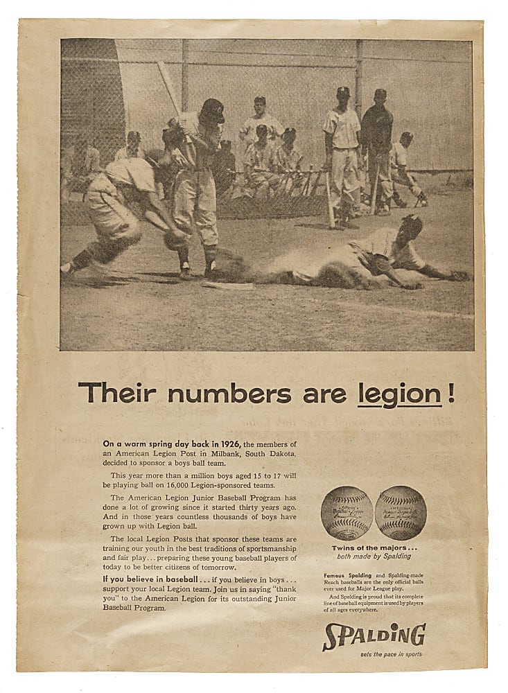 1958 Louisville Slugger Advertising Newspaper Page with Mickey Mantle, Yogi Berra, and Ted Williams